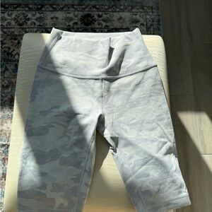 Lululemon Light Gray Camo High-Waisted Biker Shorts | Athletic Workout Shorts